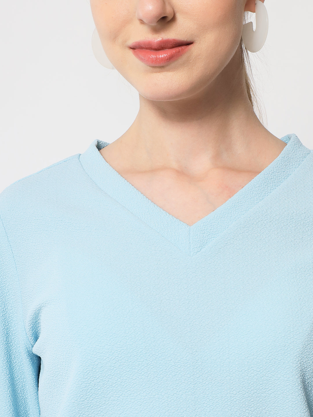 Blue V-Neck Cuff Sleeves Top & Trousers Co-Ords