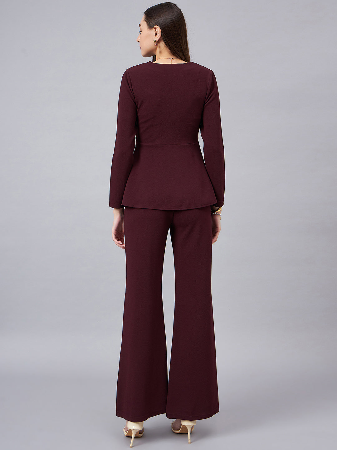 Sweetheart Neck Peplum Top With Flared Trousers