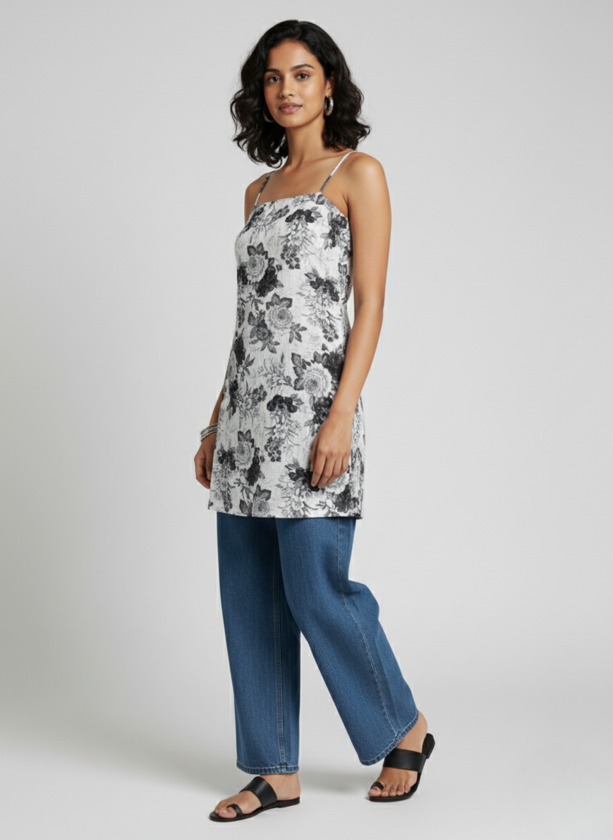 Backless Lace Up Spaghetti Strap Kurti.