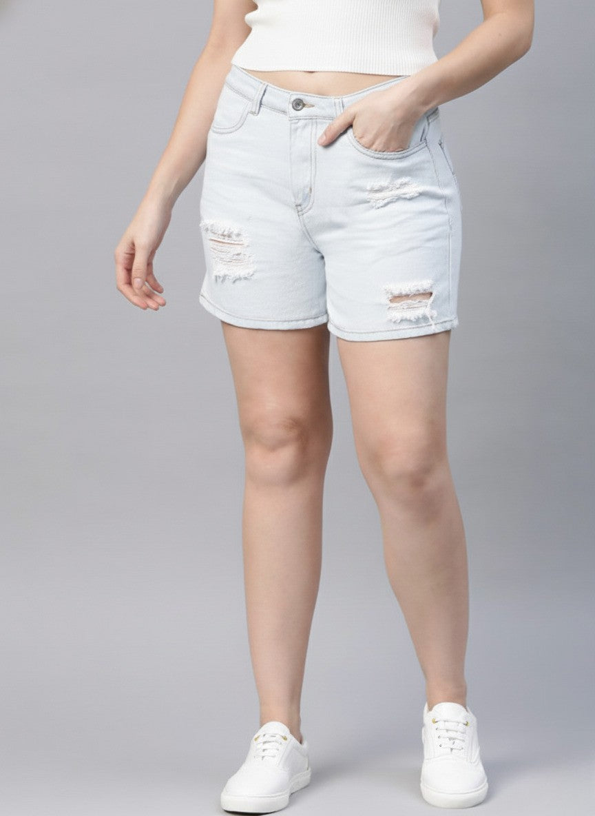 Blue Loose Fit Mid-Rise Denim Shorts