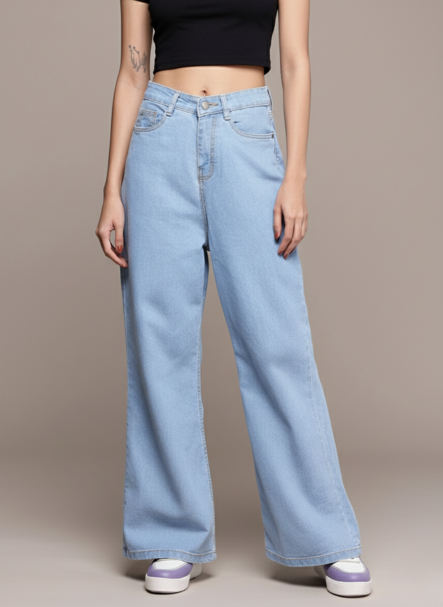 Women Wide Leg Light Fade Jeans