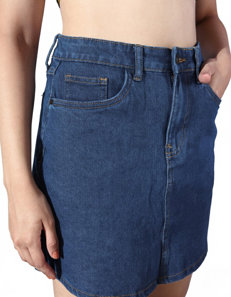 Women Blue Washed Denim Straight Skirt