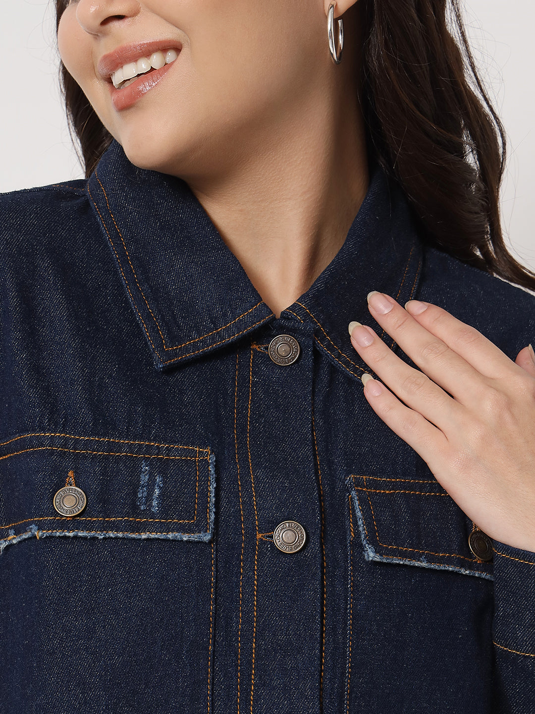 Shirt Collar Jacket with Mid-Rise Pant Denim Co-Ords