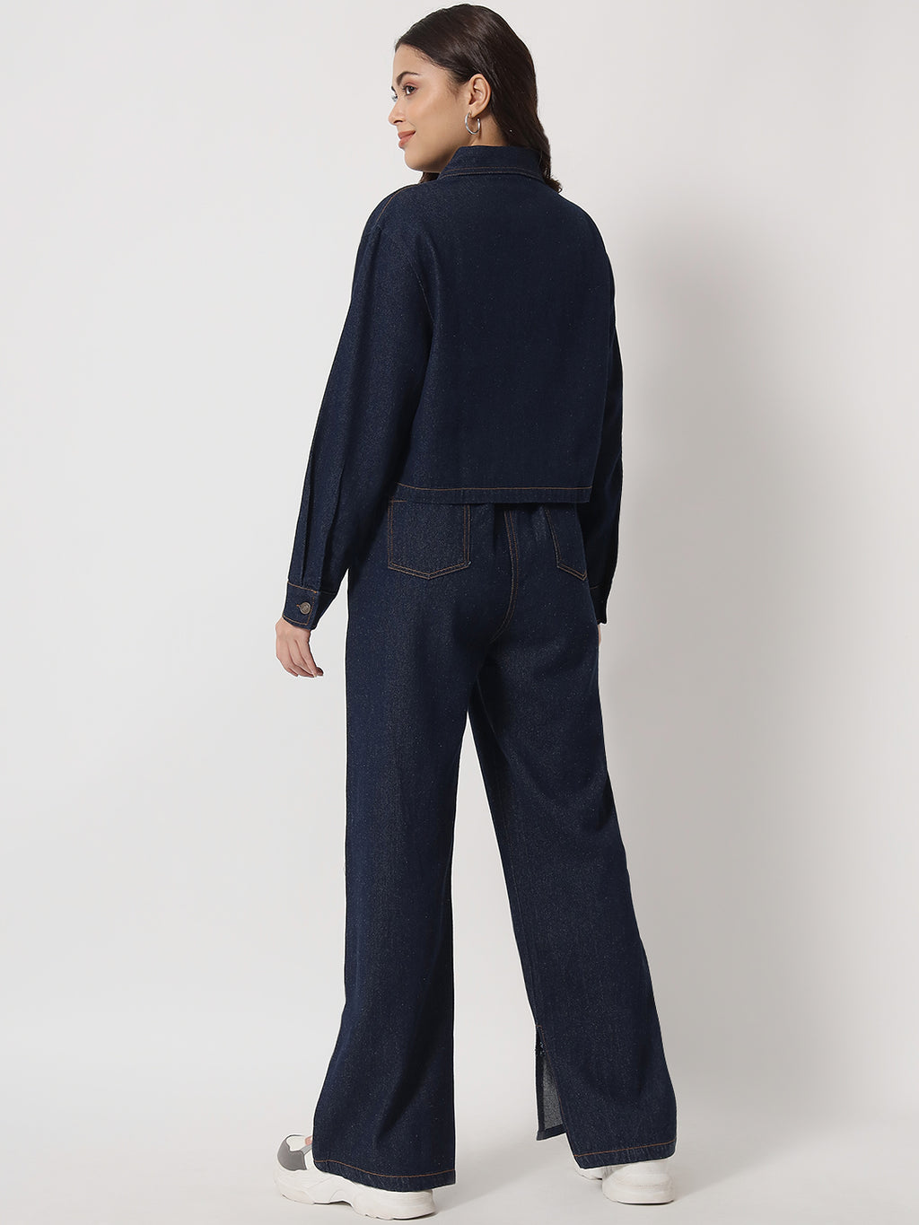 Shirt Collar Jacket with Mid-Rise Pant Denim Co-Ords