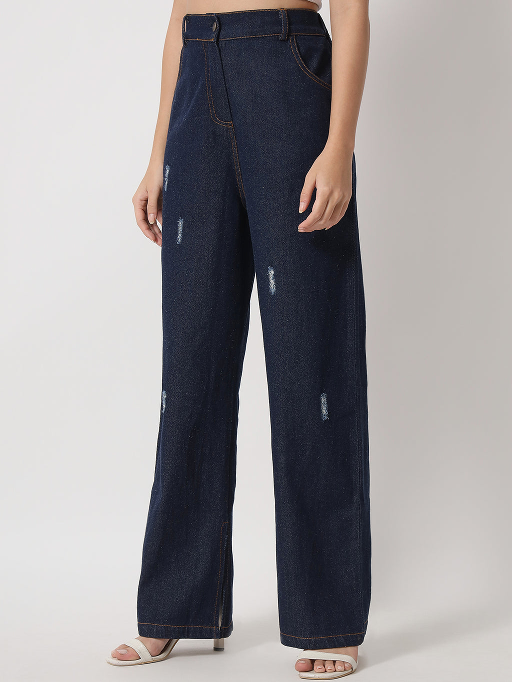 Shirt Collar Jacket with Mid-Rise Pant Denim Co-Ords