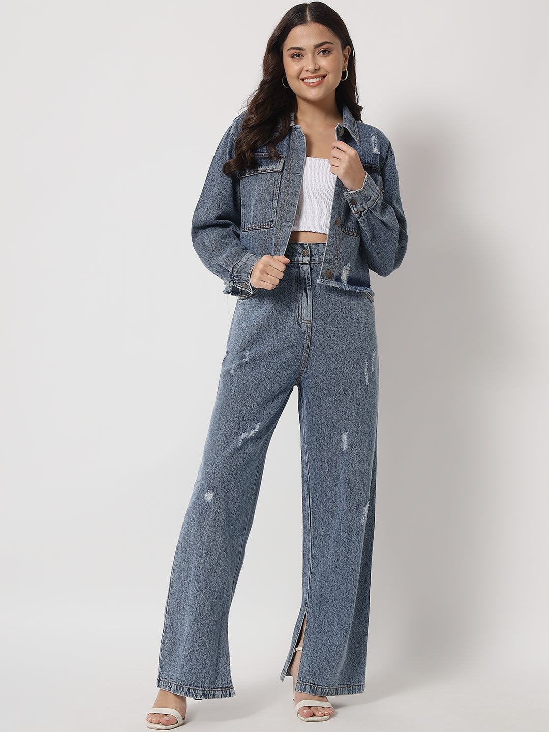 Distressed Denim Two-Piece Co-Ords