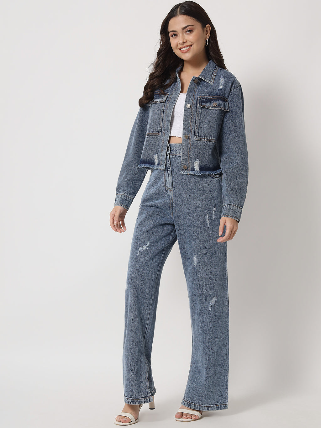 Distressed Denim Two-Piece Co-Ords