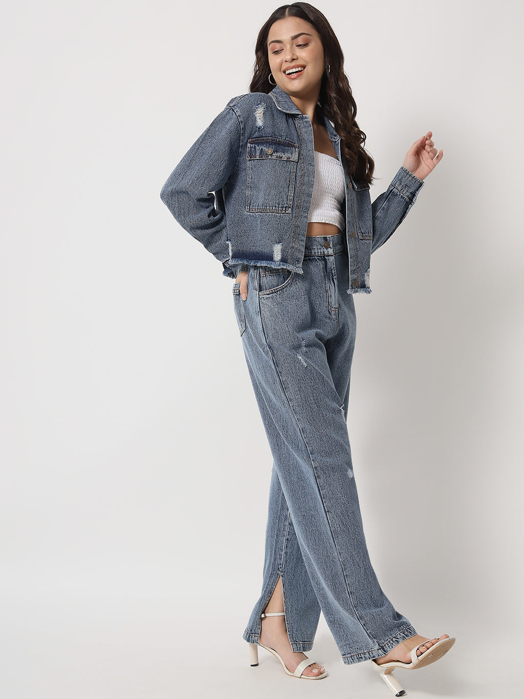 Distressed Denim Two-Piece Co-Ords