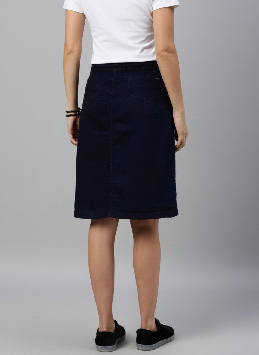Women Black Solid Denim A-Line Skirt