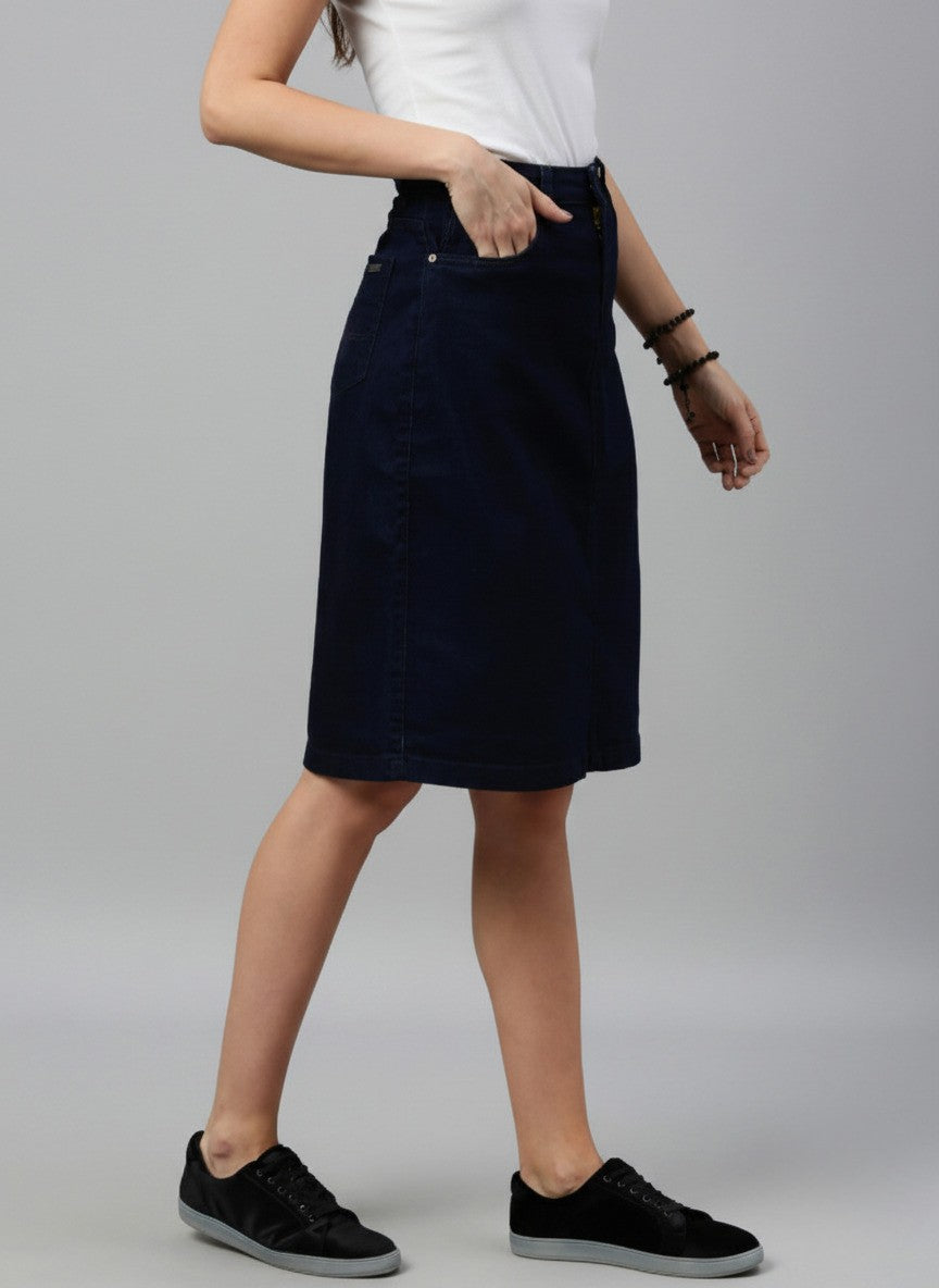Women Black Solid Denim A-Line Skirt