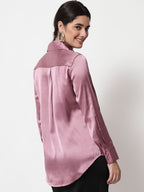 Spread Collar Satin Casual Shirt