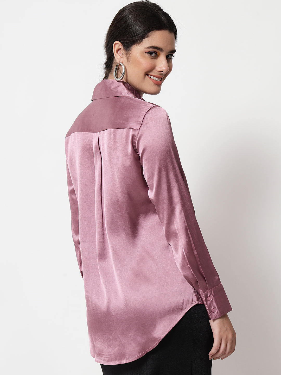 Spread Collar Satin Casual Shirt