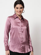 Spread Collar Satin Casual Shirt