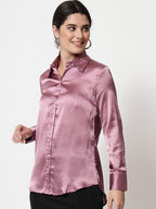 Spread Collar Satin Casual Shirt