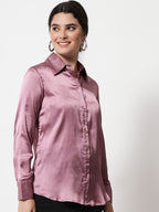 Spread Collar Satin Casual Shirt