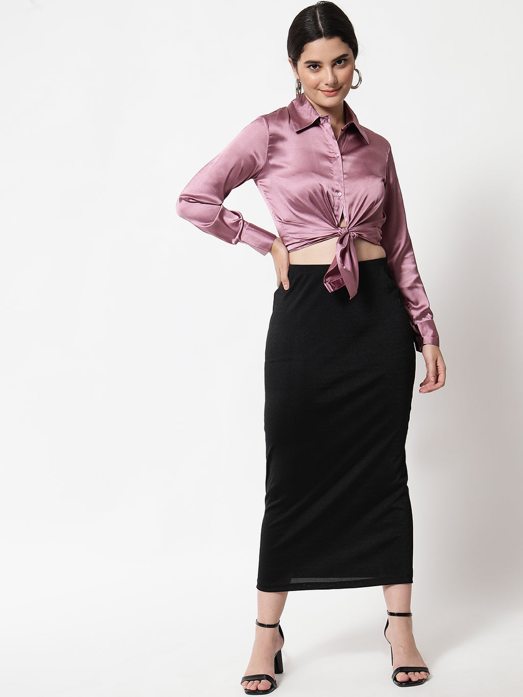 Spread Collar Satin Casual Shirt