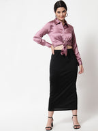 Spread Collar Satin Casual Shirt