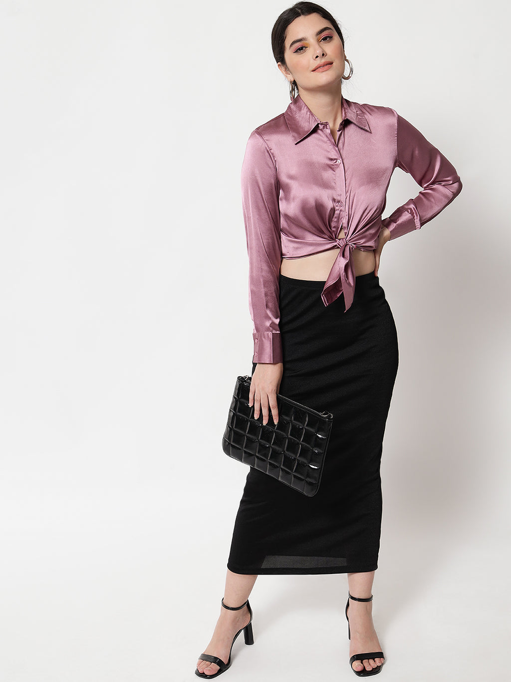 Spread Collar Satin Casual Shirt