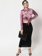 Spread Collar Satin Casual Shirt