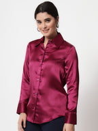 Spread Collar Casual Satin Shirt