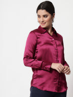 Spread Collar Casual Satin Shirt