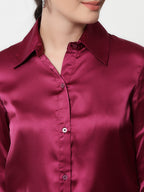 Spread Collar Casual Satin Shirt