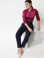 Spread Collar Casual Satin Shirt