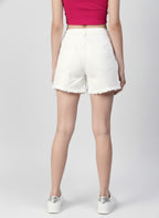 White Loose Fit Mid-Rise Denim Shorts
