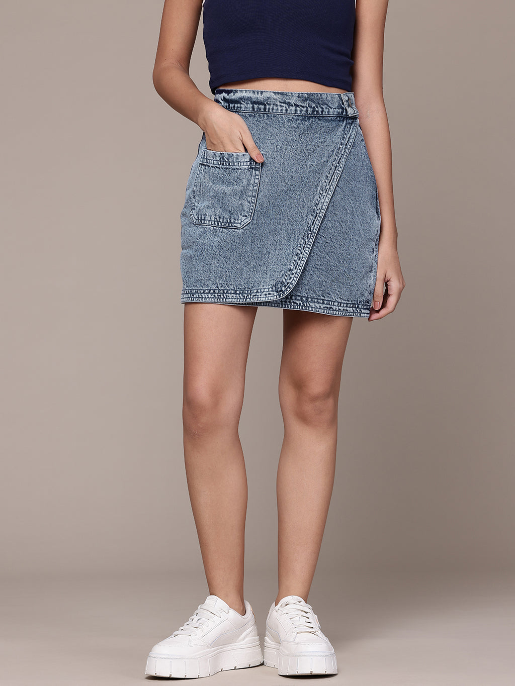 Pure Cotton Wrap Denim Mini Skirt