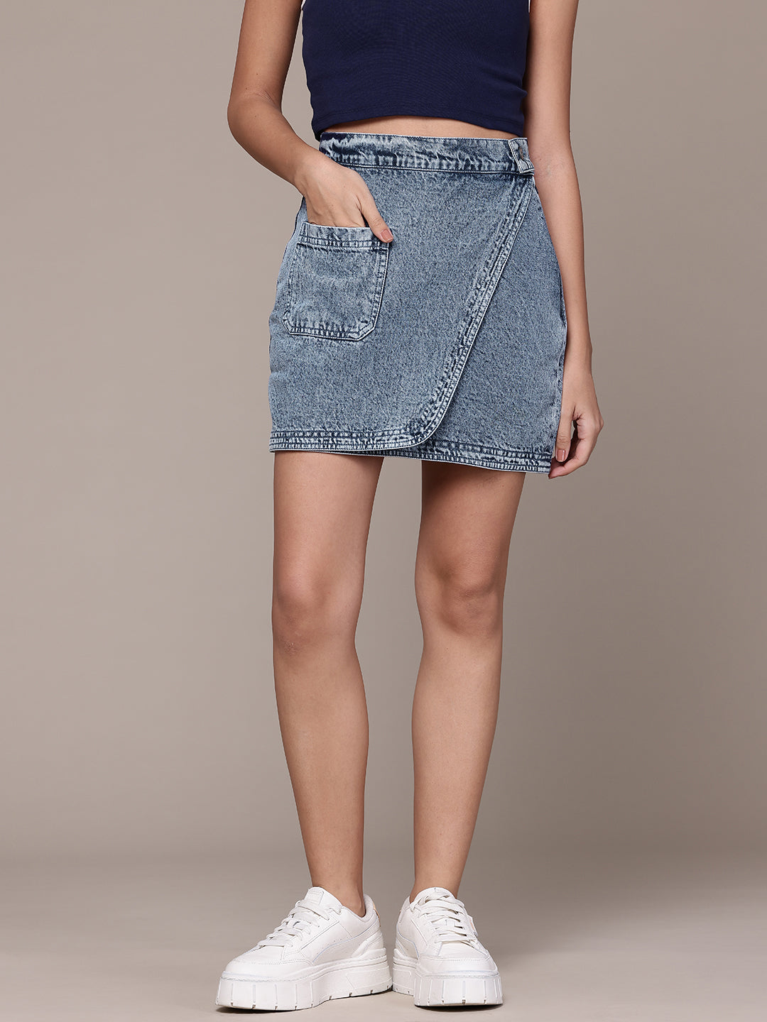 Pure Cotton Wrap Denim Mini Skirt