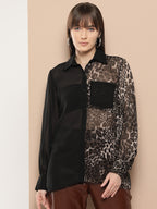 Women Animal Printed Semi Sheer Casual Shirt