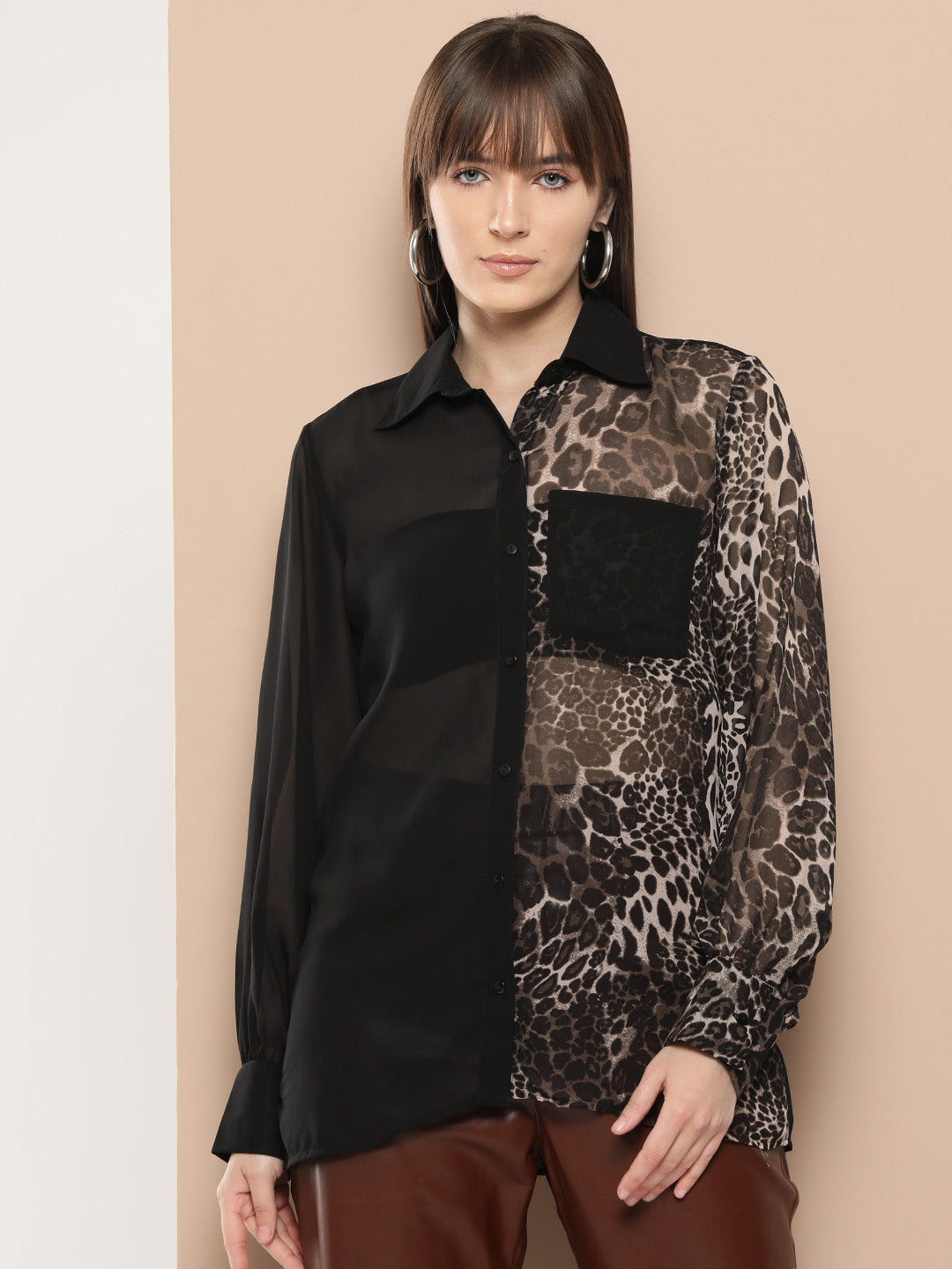 Women Animal Printed Semi Sheer Casual Shirt