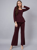 Sweetheart Neck Peplum Top With Flared Trousers