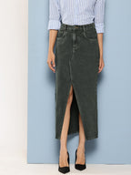 Pure Cotton Denim Straight Maxi Skirt with Front Slit