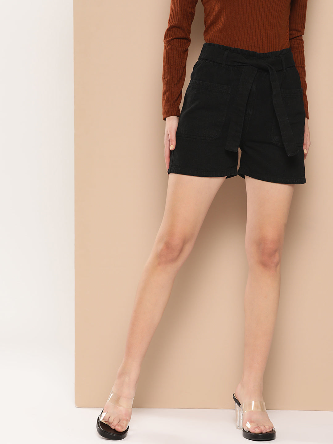 Women High-Rise Black Shorts