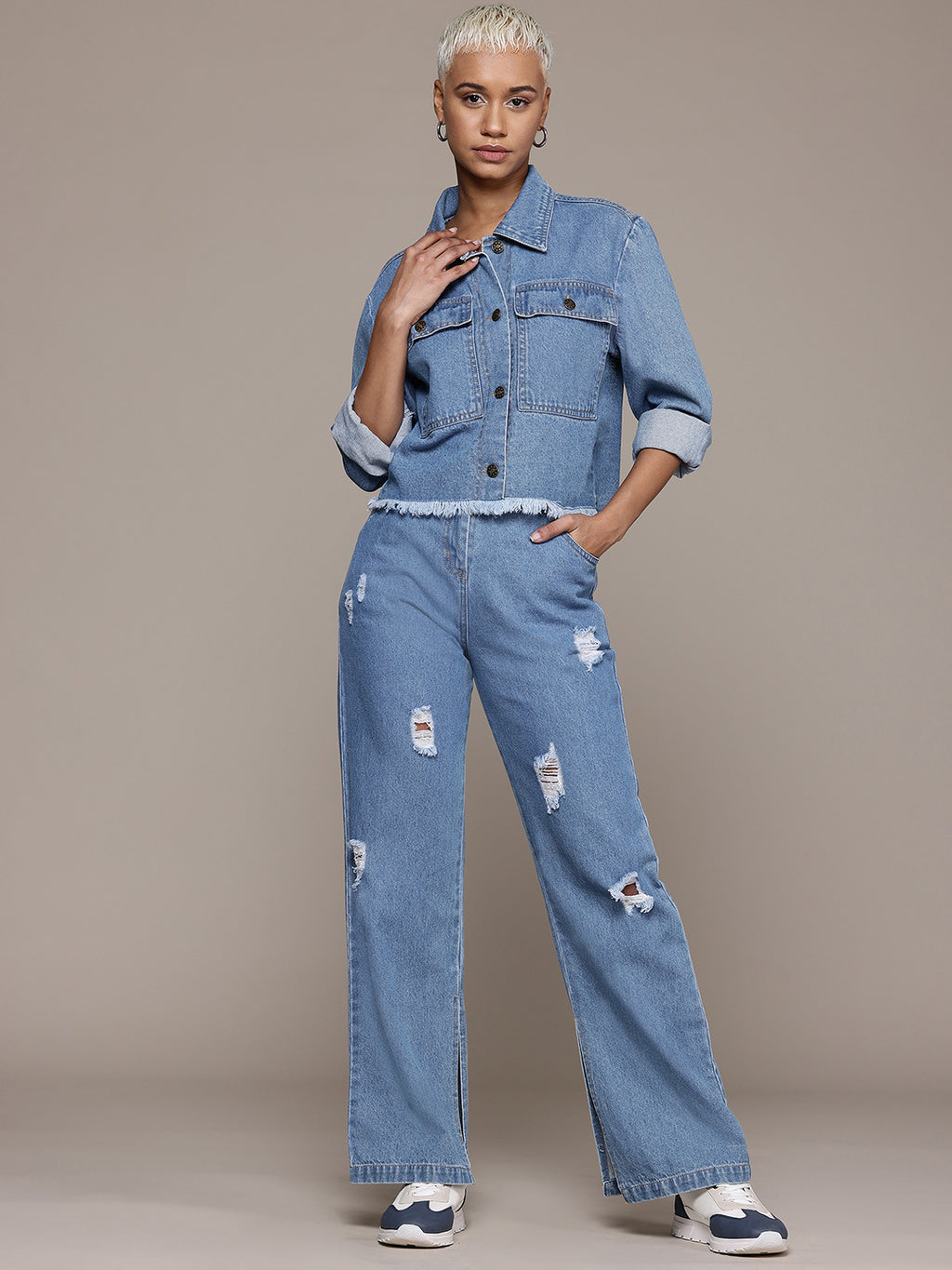 Denim Shirt With Distressed Jeans