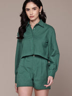 Green Pure Cotton Shirt with Shorts
