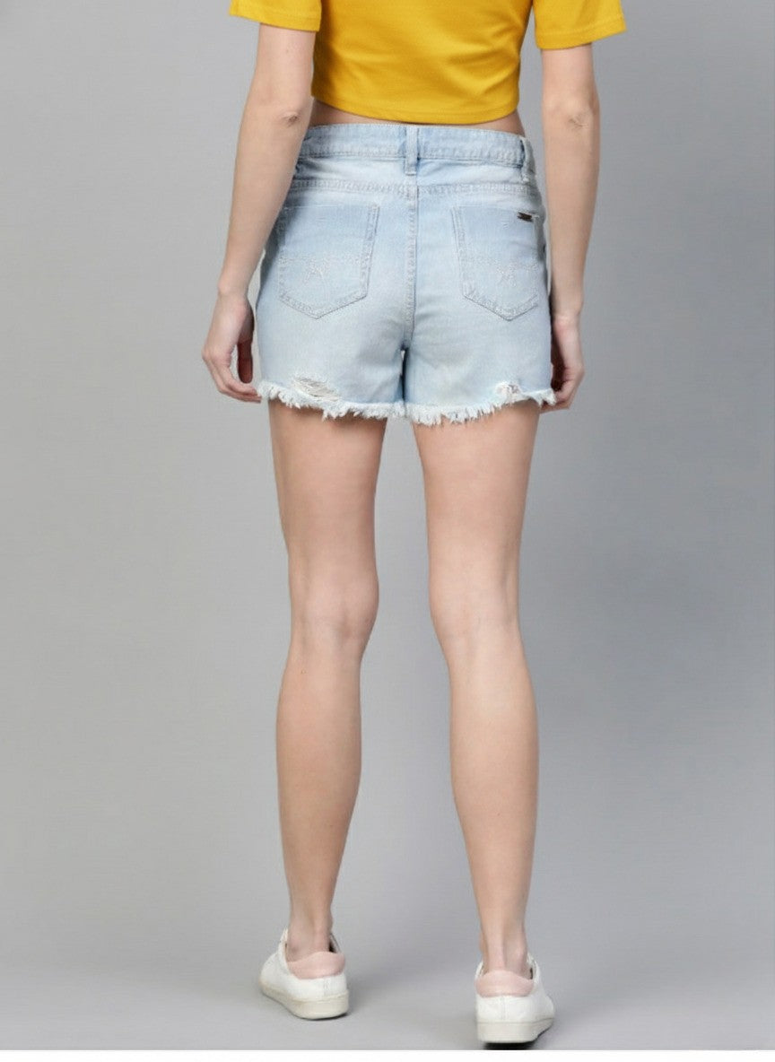 Blue Washed Regular Fit Denim Shorts