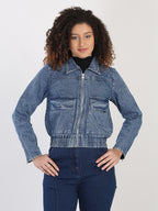 Spread Collar Washed Denim Jacket