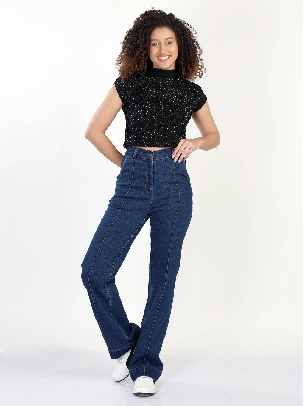 Women Flared High-Rise Clean Look Cotton Jeans