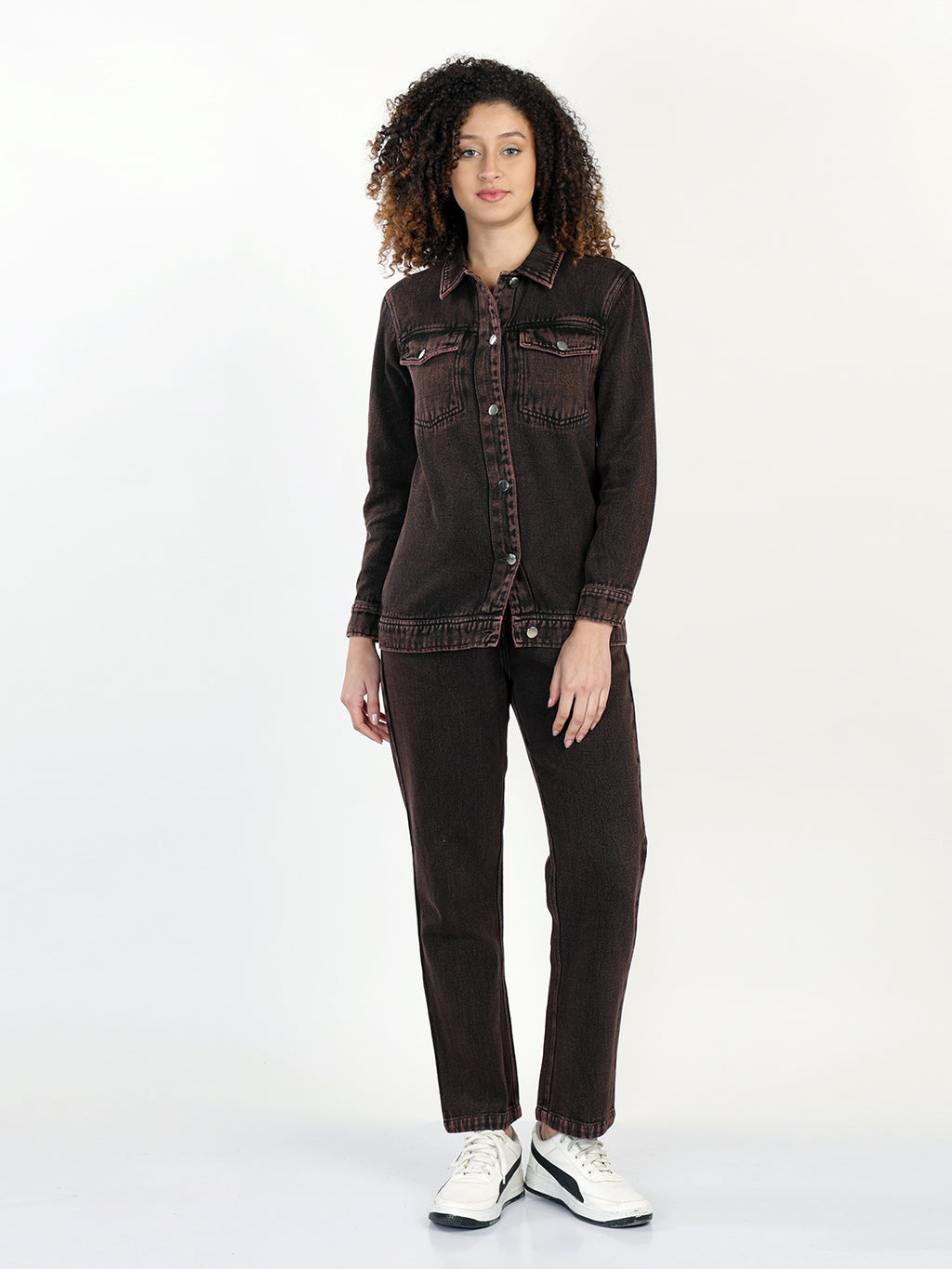 Brown Denim Shirt & Tapered Jeans Set