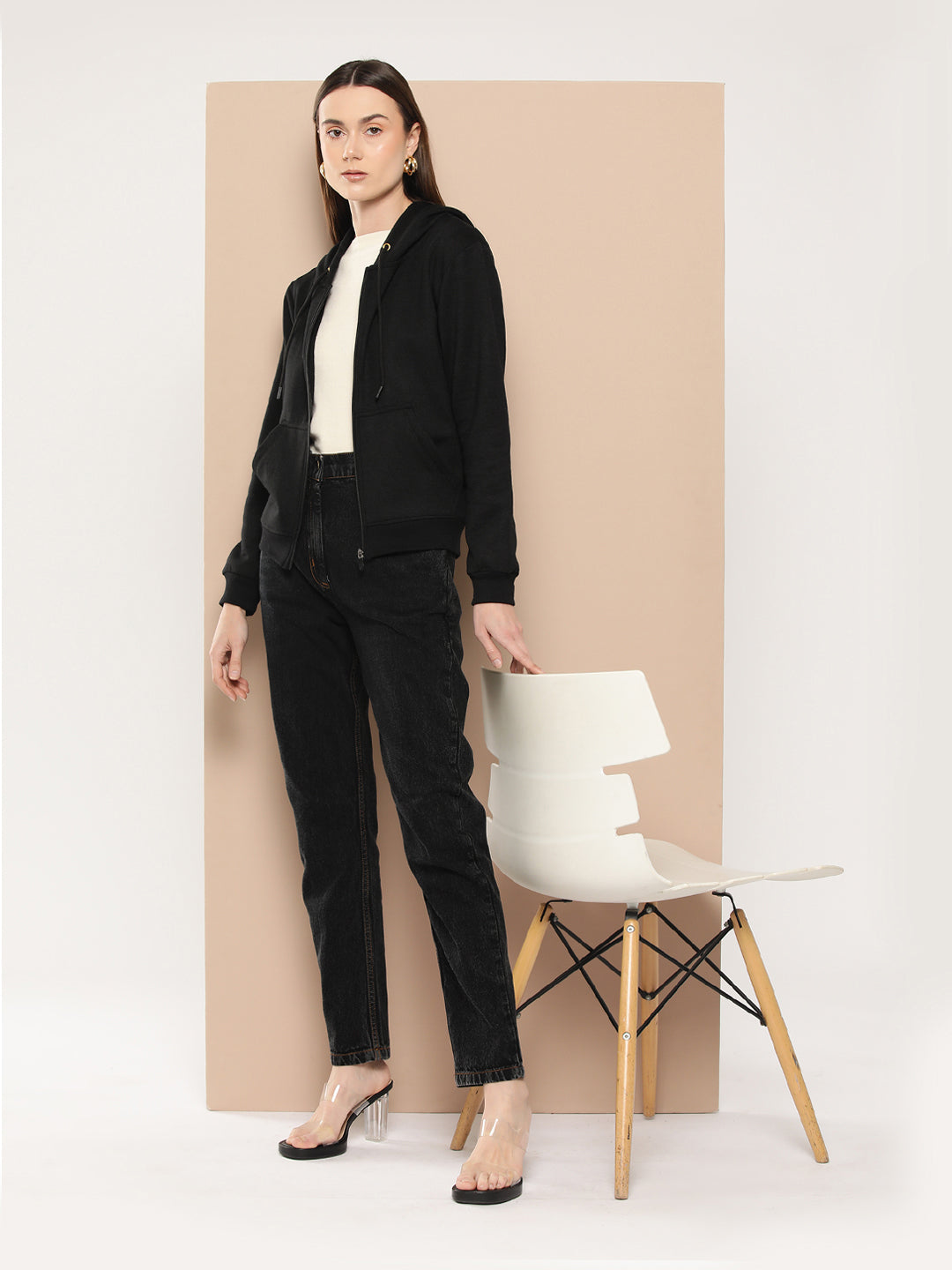 Women Fleece Solid Sporty Jacket