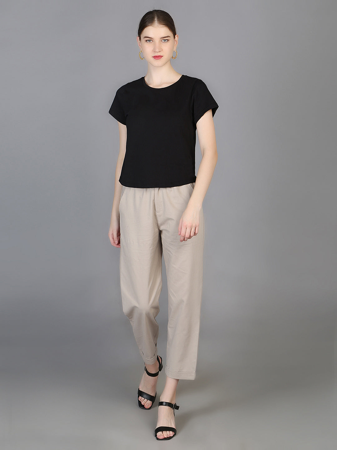 Women Black Simple T-shirt