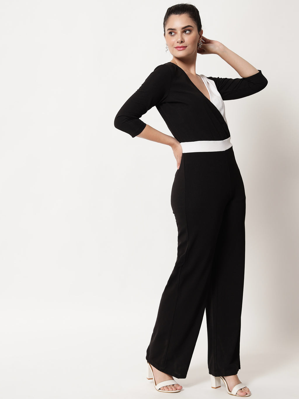 Colourblocked V-Neck Basic Jumpsuit