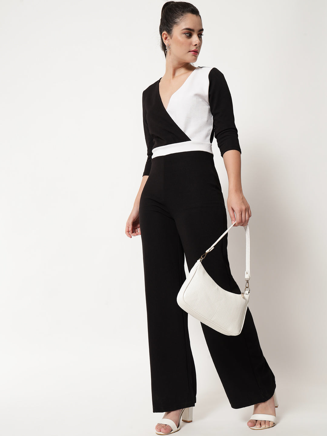 Colourblocked V-Neck Basic Jumpsuit