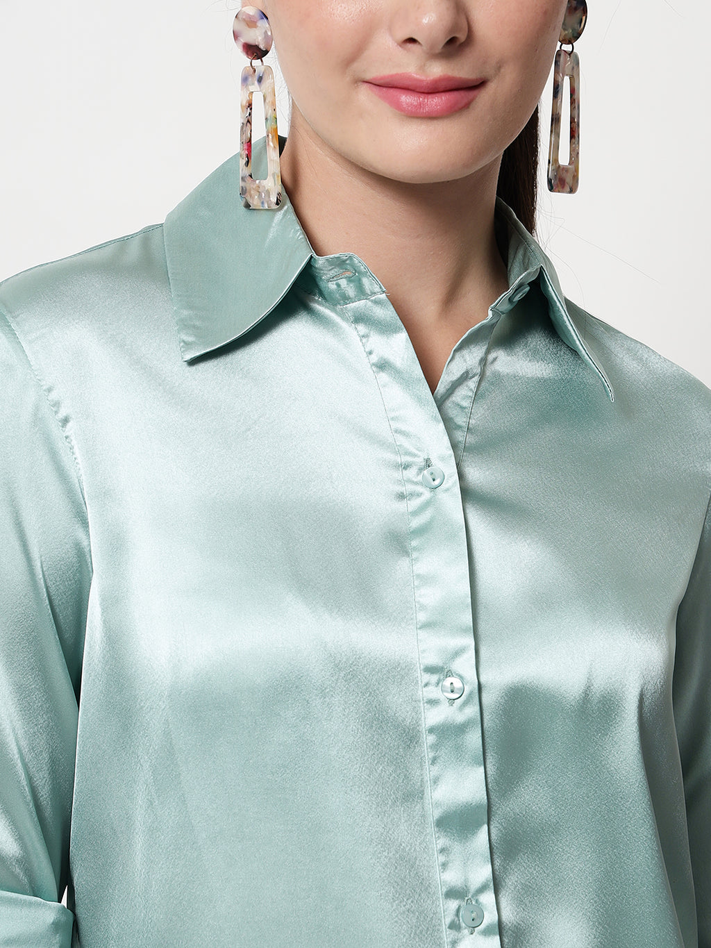 Spread Collar Satin Casual Shirt