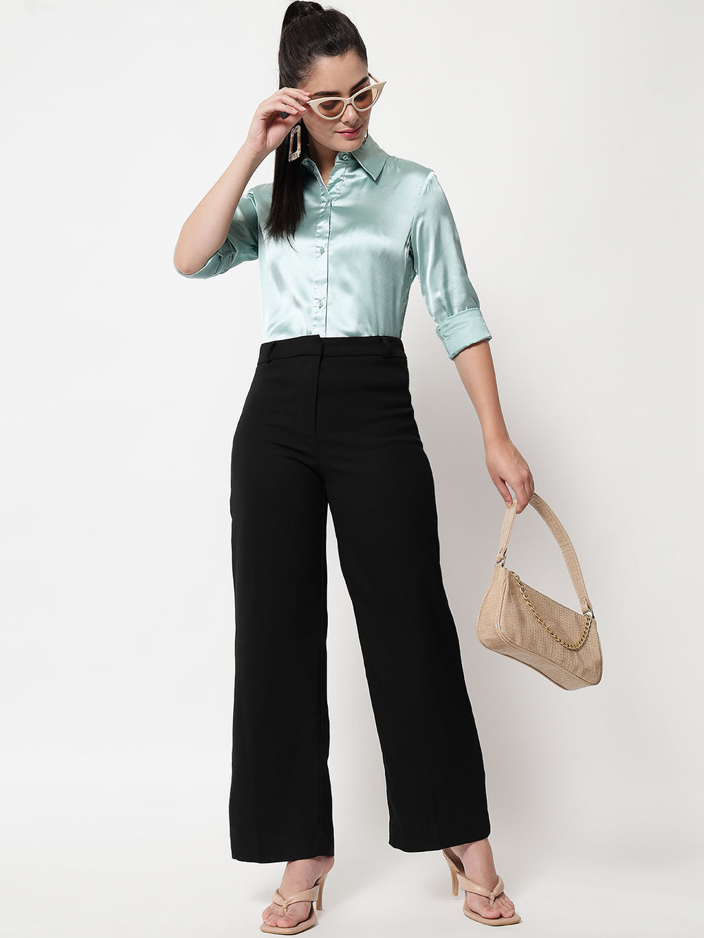 Spread Collar Satin Casual Shirt