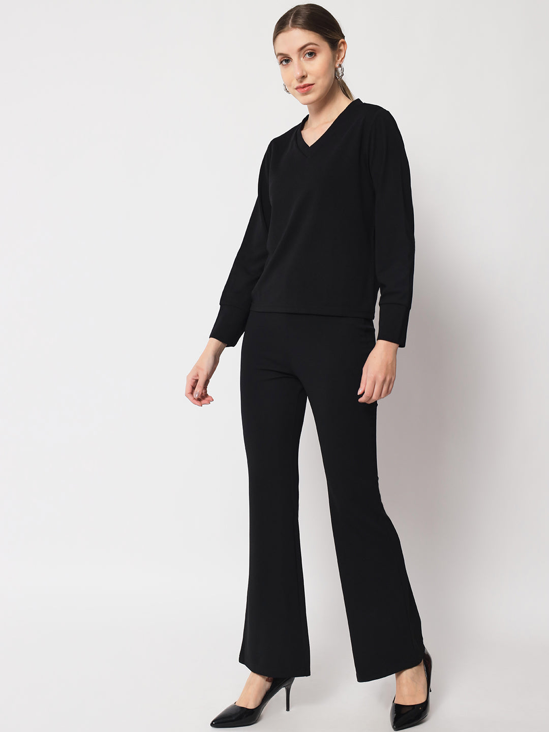 Black V-Neck Top & Trousers Co-Ord