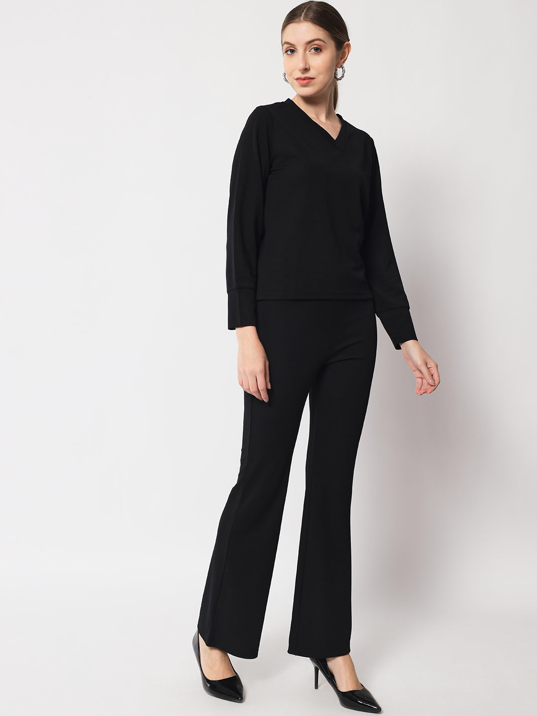 Black V-Neck Top & Trousers Co-Ord