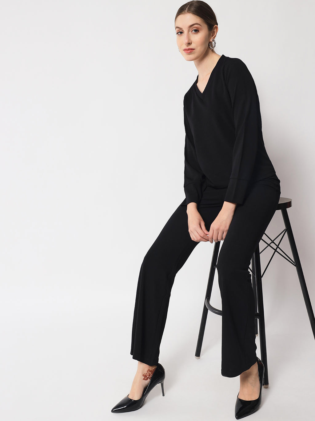 Black V-Neck Top & Trousers Co-Ord